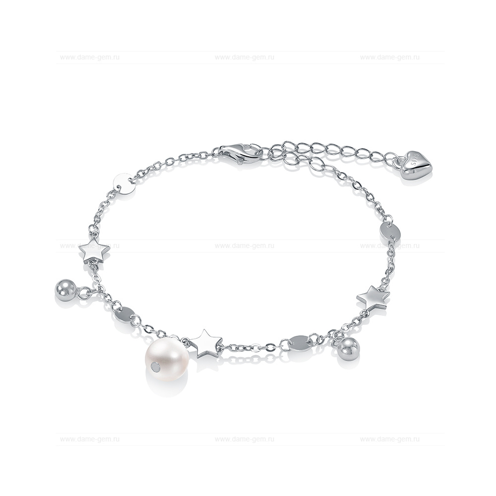 Браслет из серебра с белой речной жемчужиной 7-7,5 мм. Качество жемчуга наивысшее ААА. Артикул 12265