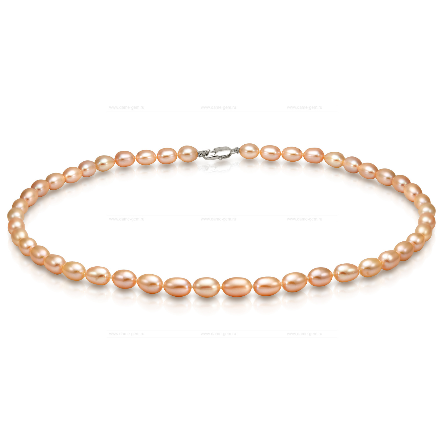 Ожерелье из персикового рисообразного речного жемчуга 7,5-8 мм. Качество жемчуга наивысшее ААА. Артикул 7676