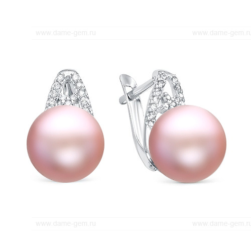 Серьги из серебра с розовыми жемчужинами 9,5-10 мм. Артикул 12203