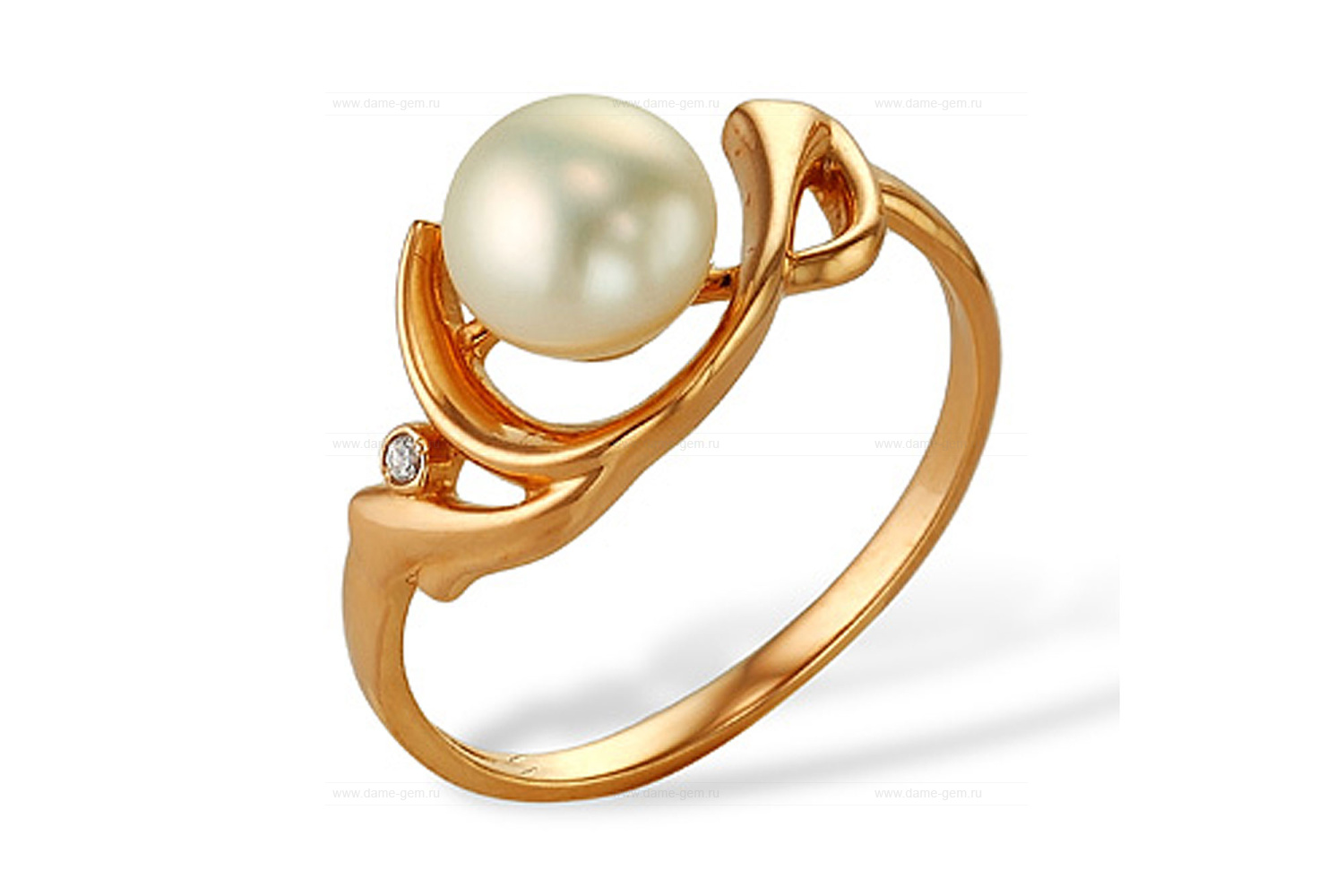 Кольцо из серебра 925 пробы с белой речной жемчужиной 7,5-8 мм. Артикул 10081