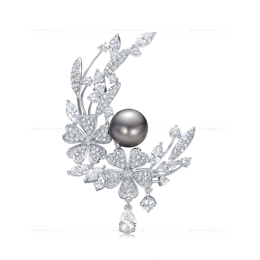 Брошь-кулон из сплава с Таитянской морской жемчужиной 11-11,5 мм. Артикул 11956 Брошь-кулон из сплава с Таитянской морской жемчужиной 11-11,5 мм. Артикул 11956