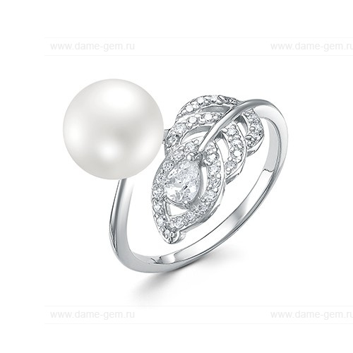 Кольцо из серебра 925 пробы с белой жемчужиной 8,5-9 мм. Артикул 10440