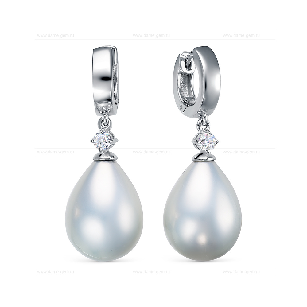 Серьги из серебра c серебристыми жемчужинами "Майорика" 16-20 мм. Артикул 10651