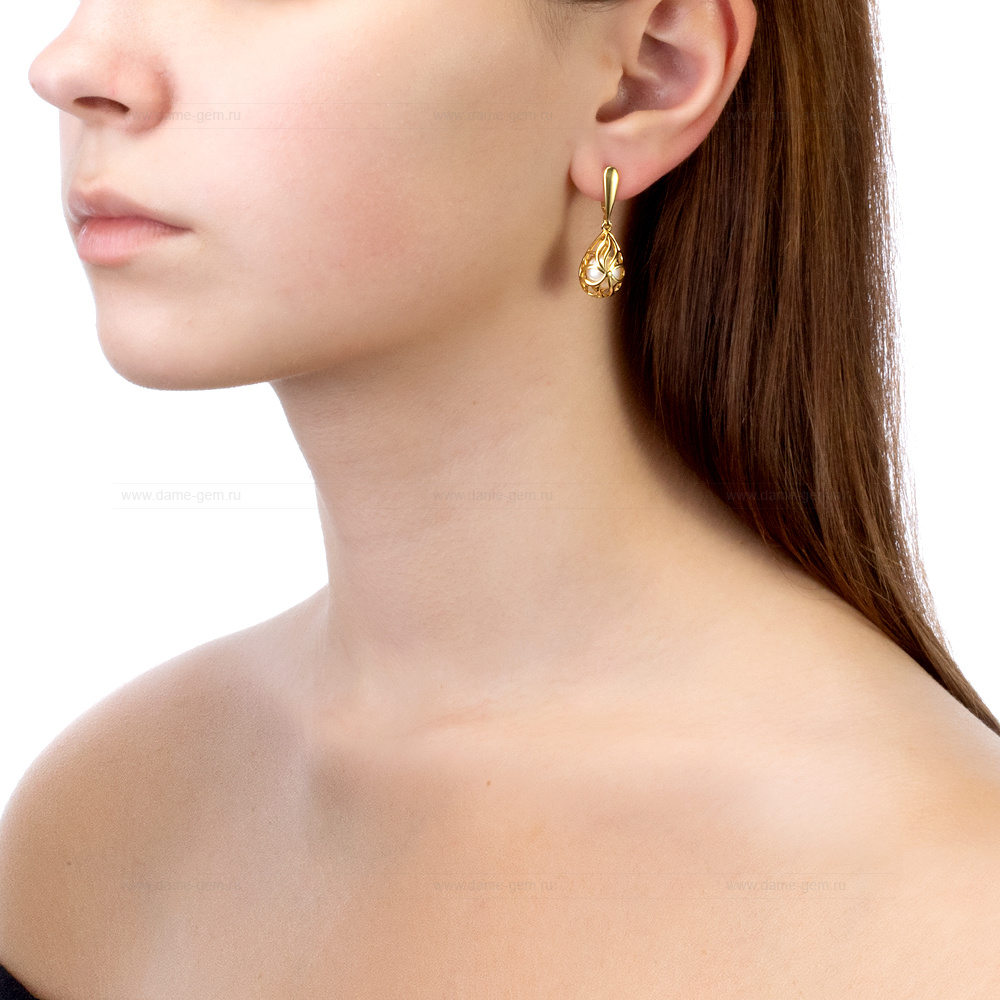 Серьги из серебра с белыми жемчужинами 8 мм. Артикул 12551