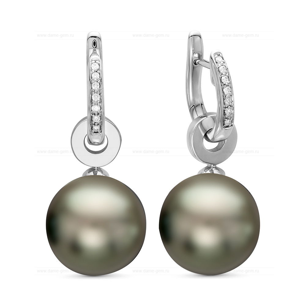 Серьги из золота с черными Таитянскими жемчужинами 12,6-12,9 мм. Артикул 10657