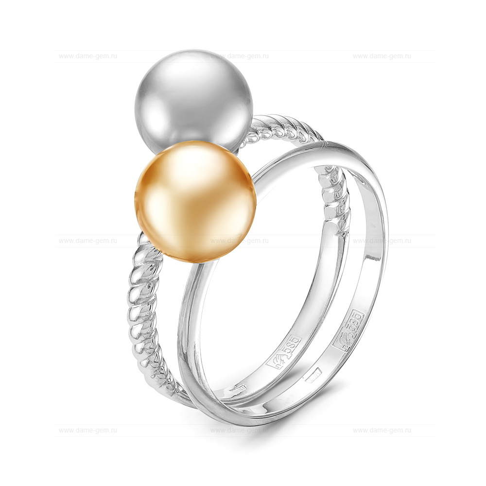 Кольцо из золота 585 пробы с морскими жемчужинами Акойя 7,5-8 мм. Артикул 11658