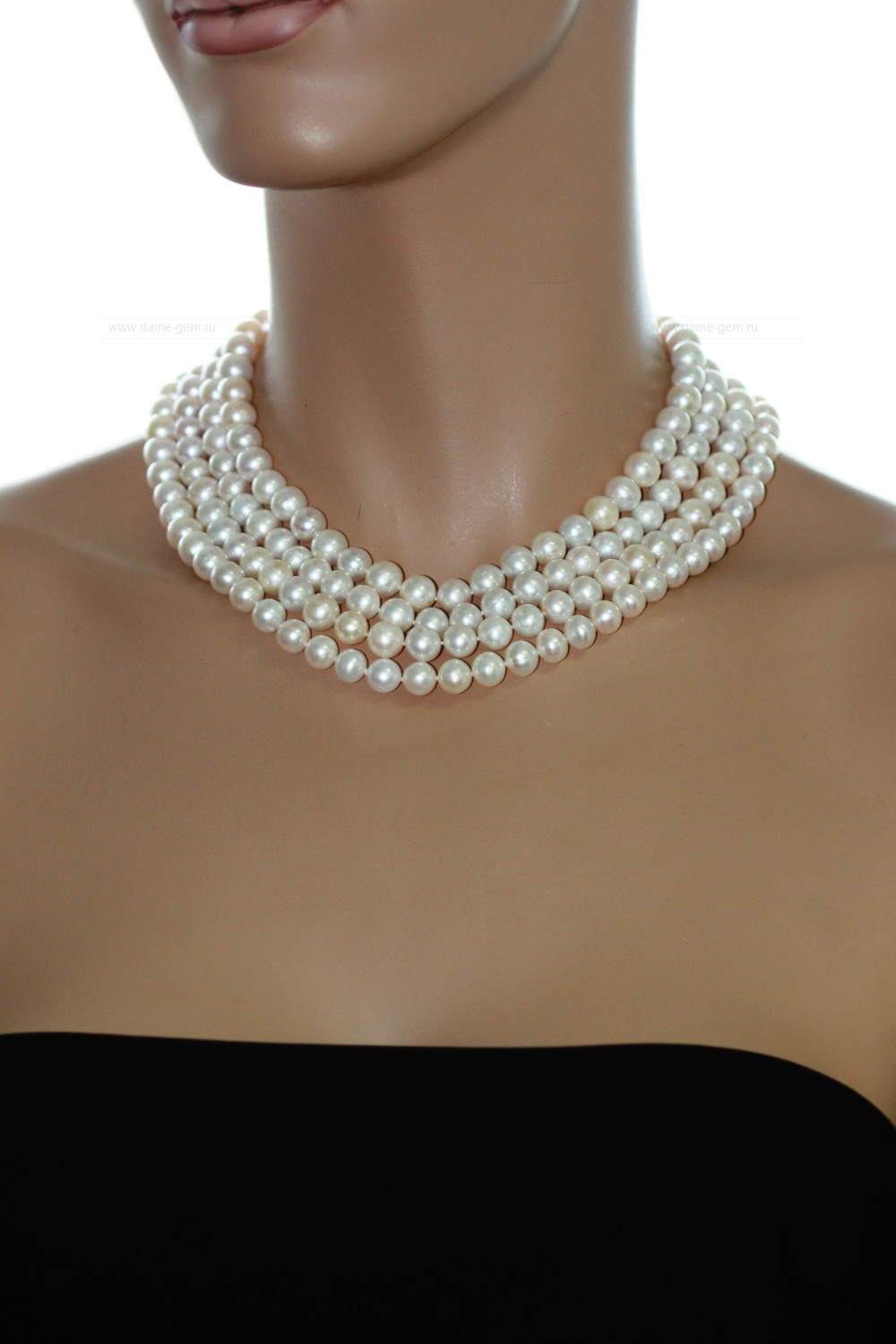 Бусы из белого круглого речного жемчуга 7,5-8,5 мм. Качество жемчуга высокое АА+. Артикул 9677