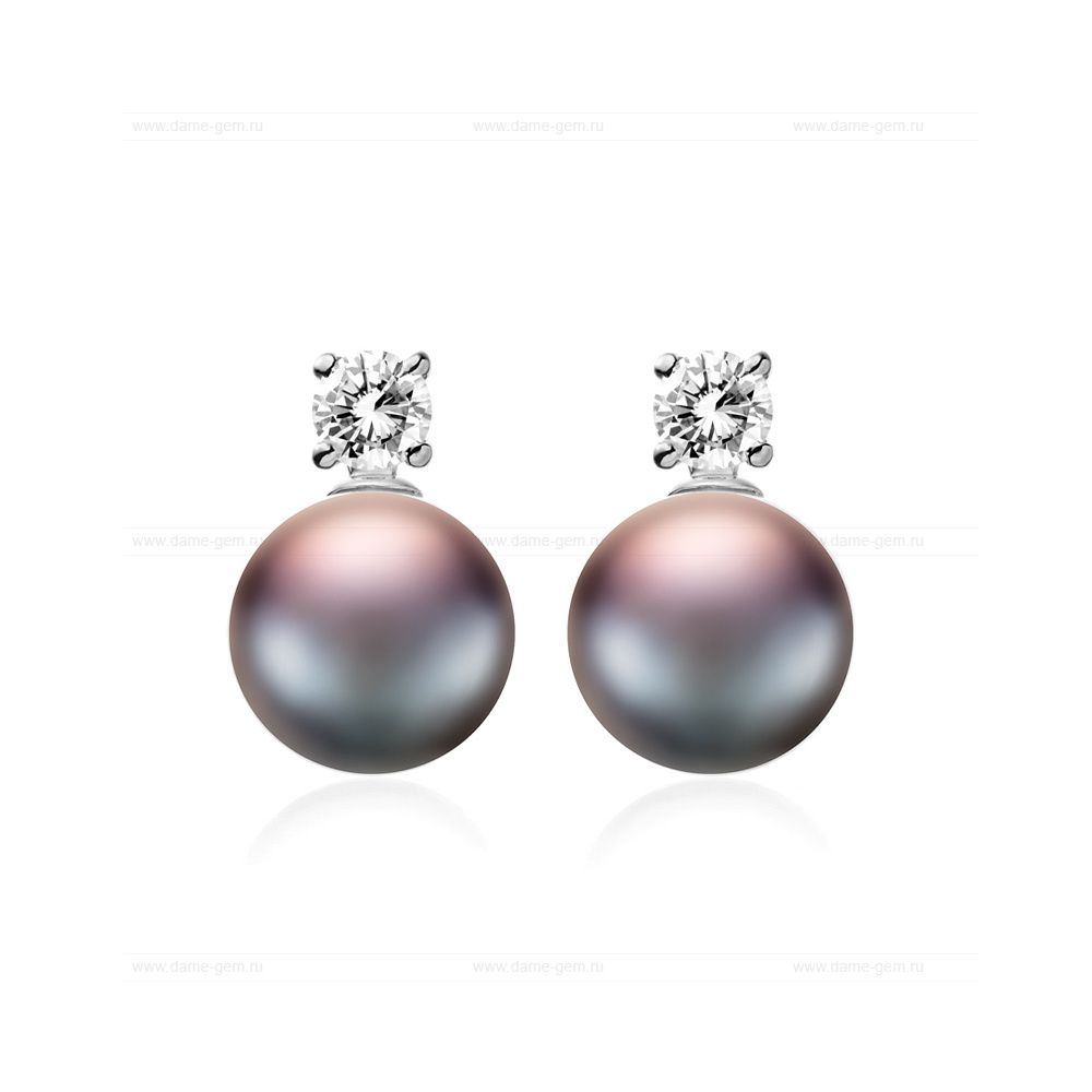 Серьги из серебра с черными жемчужинами 8-8,5 мм. Артикул 11825 Серьги из серебра с черными жемчужинами 8-8,5 мм. Артикул 11825