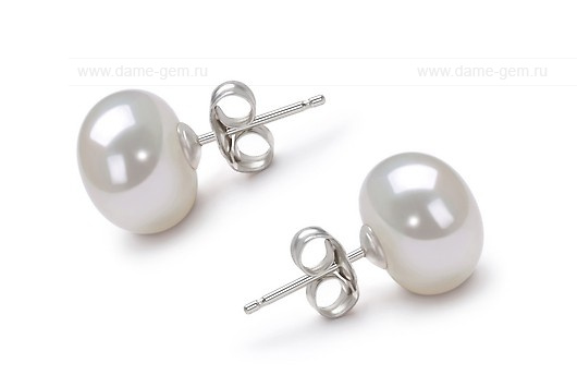 Пусеты из серебра с белыми жемчужинами 10,5-11 мм. Артикул 8525 Пусеты из серебра с белыми жемчужинами 10,5-11 мм. Артикул 8525