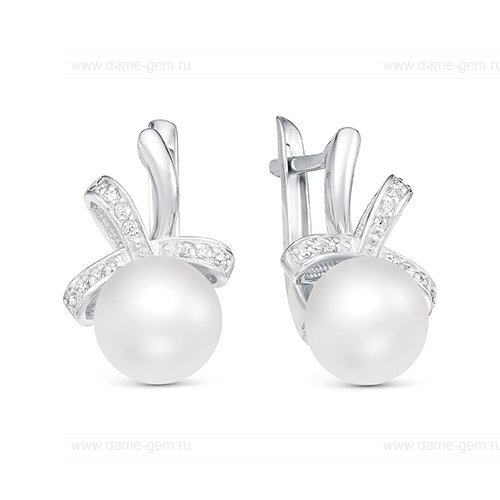 Серьги из белого золота с белыми жемчужинами 8,5-9 мм. Артикул 12171