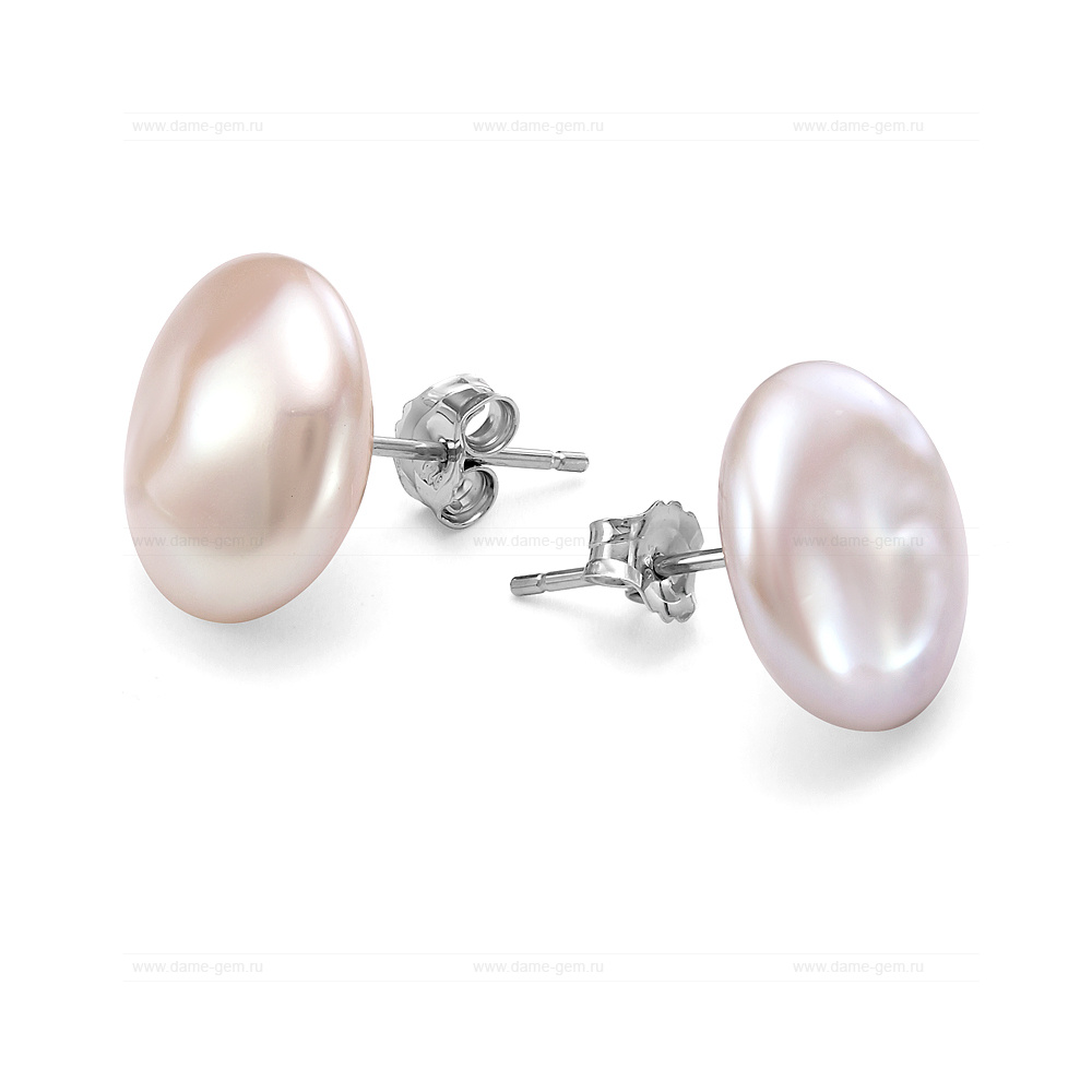 Пусеты из серебра с белыми жемчужинами "барокко" 13,5-14 мм. Артикул 10171 Пусеты из серебра с белыми жемчужинами "барокко" 13,5-14 мм. Артикул 10171