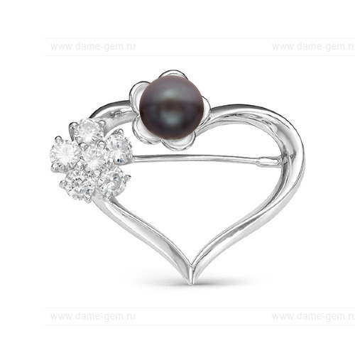 Брошь из серебра с черной жемчужиной 8,5-9 мм. Артикул 11903 Брошь из серебра с черной жемчужиной 8,5-9 мм. Артикул 11903