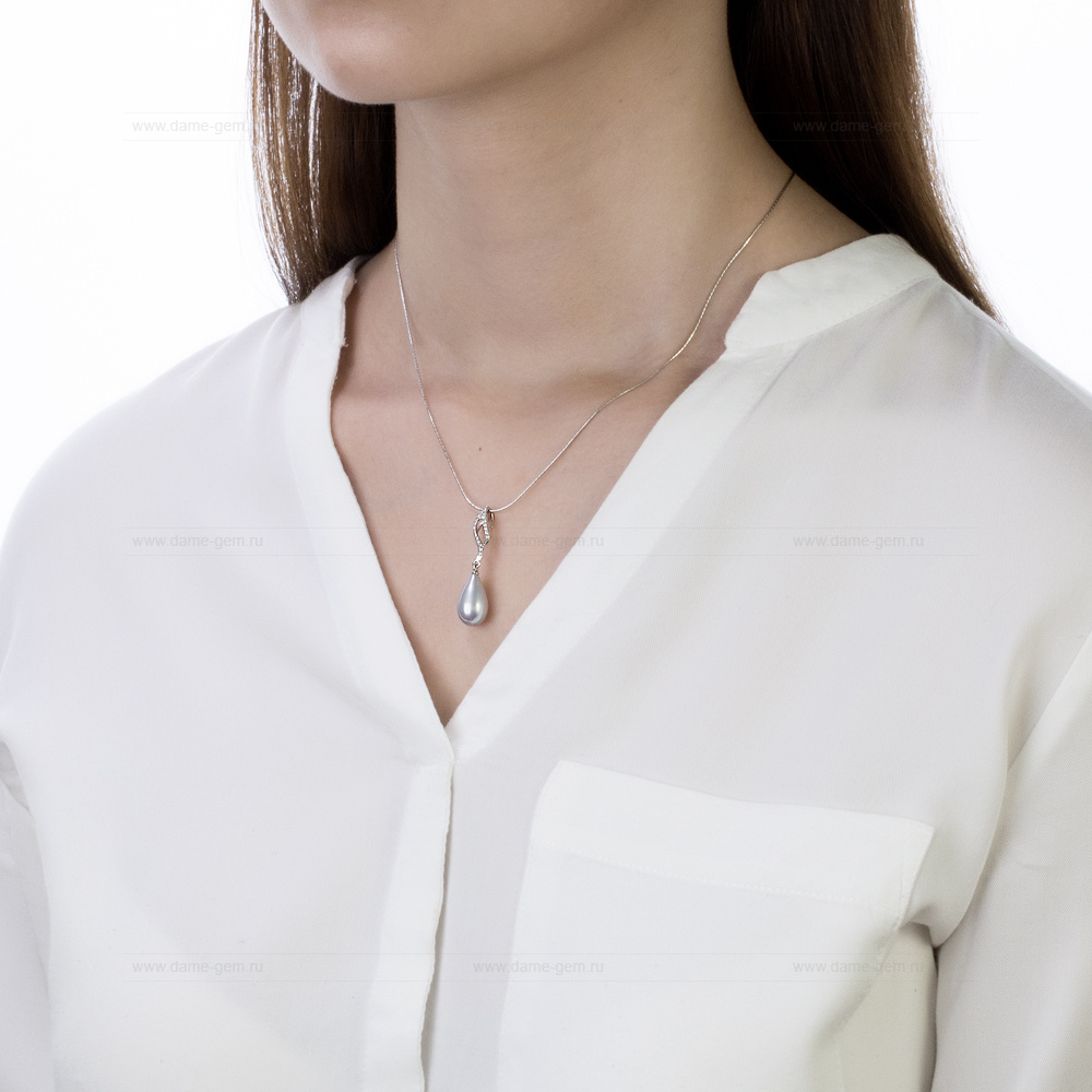 Кулон из серебра с серебристой жемчужиной 8,5-9 мм. Артикул 10848