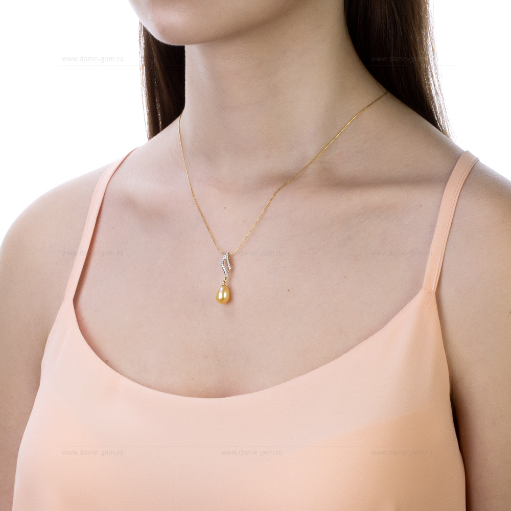 Кулон из серебра с золотистой жемчужиной 8-8,5 мм. Артикул 10849