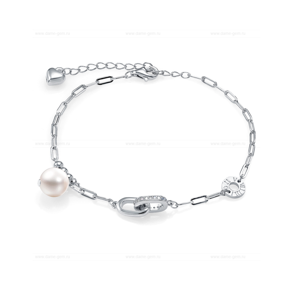Браслет из серебра с белой речной жемчужиной 8-8,5 мм. Качество жемчуга высокое АА+. Артикул 12825