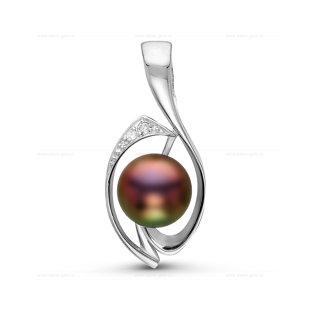 Кулон из серебра с черной речной жемчужиной 8,5-9 мм. Артикул 10845 Кулон из серебра с черной речной жемчужиной 8,5-9 мм. Артикул 10845