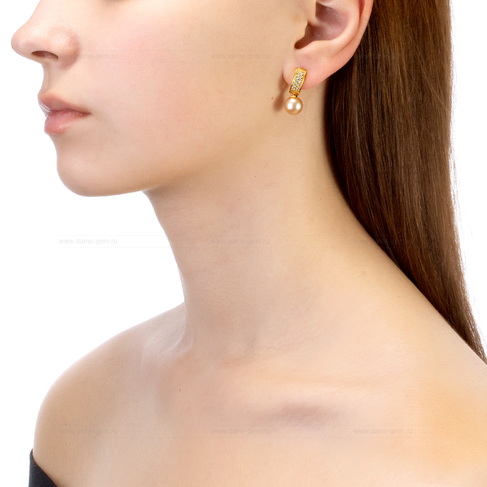 Серьги из серебра с розовыми жемчужинами 8,5-9 мм. Артикул 11540