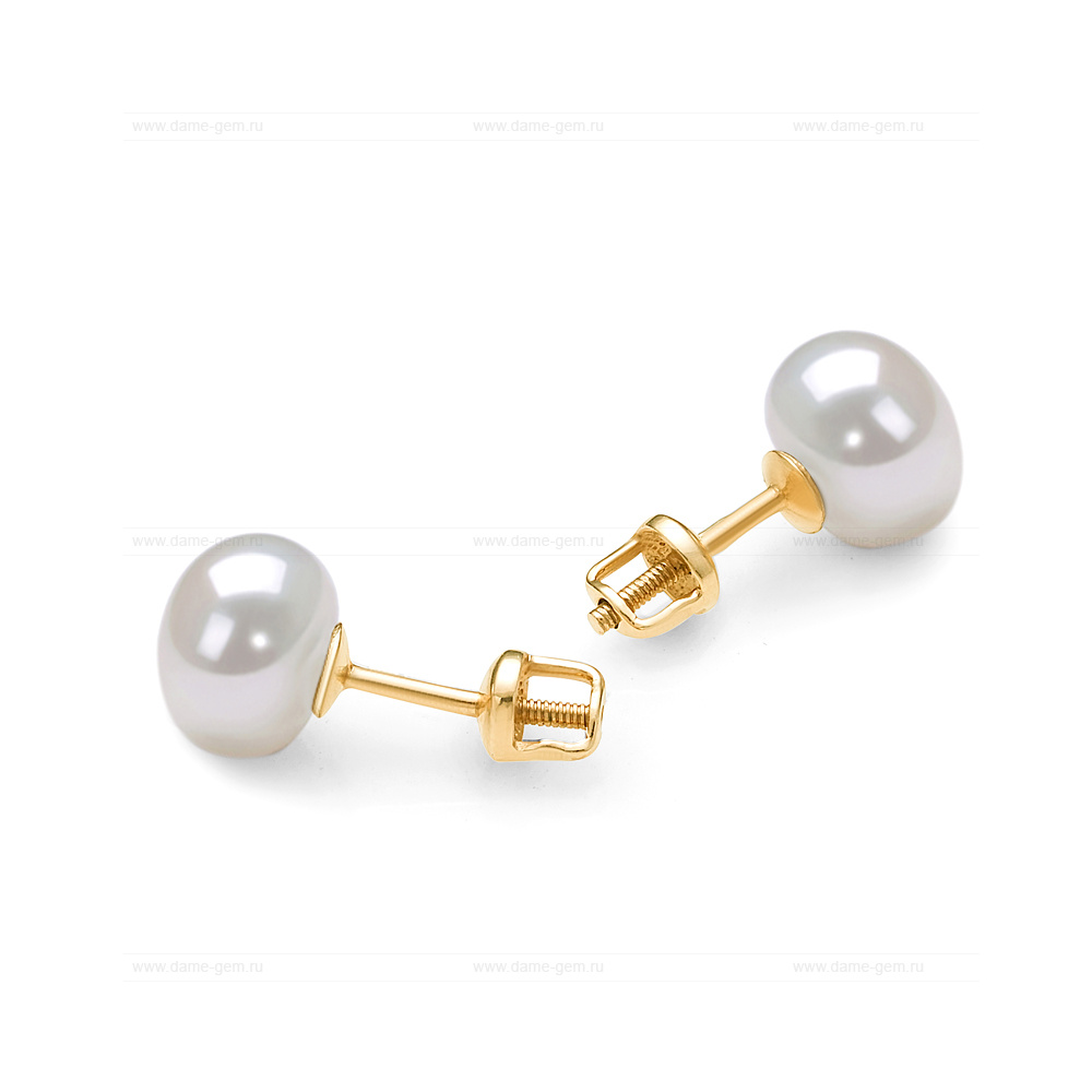 Пусеты на серебре с белыми жемчужинами 7,5-8 мм. Артикул 11745