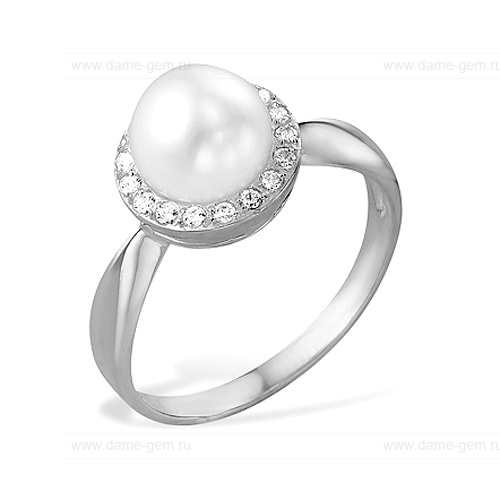 Кольцо из белого золота 585 пробы с белой жемчужиной 7-7,5 мм. Артикул 9159 Кольцо из белого золота 585 пробы с белой жемчужиной 7-7,5 мм. Артикул 9159