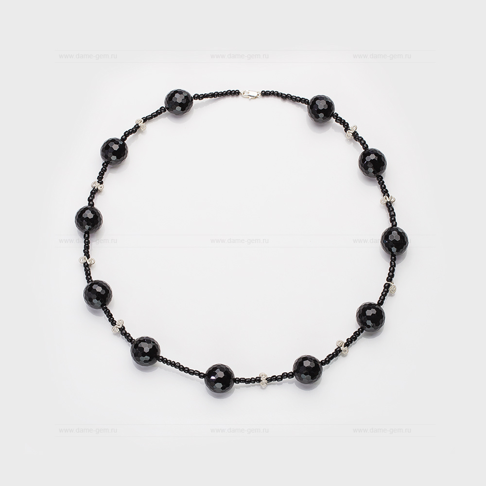 Ожерелье из черного агата со вставками из сплава. Артикул 12641