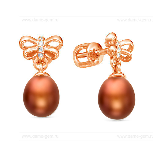 Серьги из серебра с шоколадными жемчужинами "капля" 8,5-9 мм. Артикул 12542