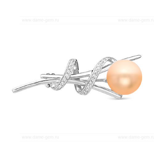 Брошь из серебра с розовой жемчужиной 8,5-9 мм. Артикул 11907