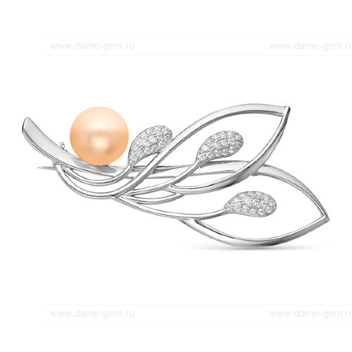Брошь из серебра с розовой жемчужиной 8,5-9 мм. Артикул 11899
