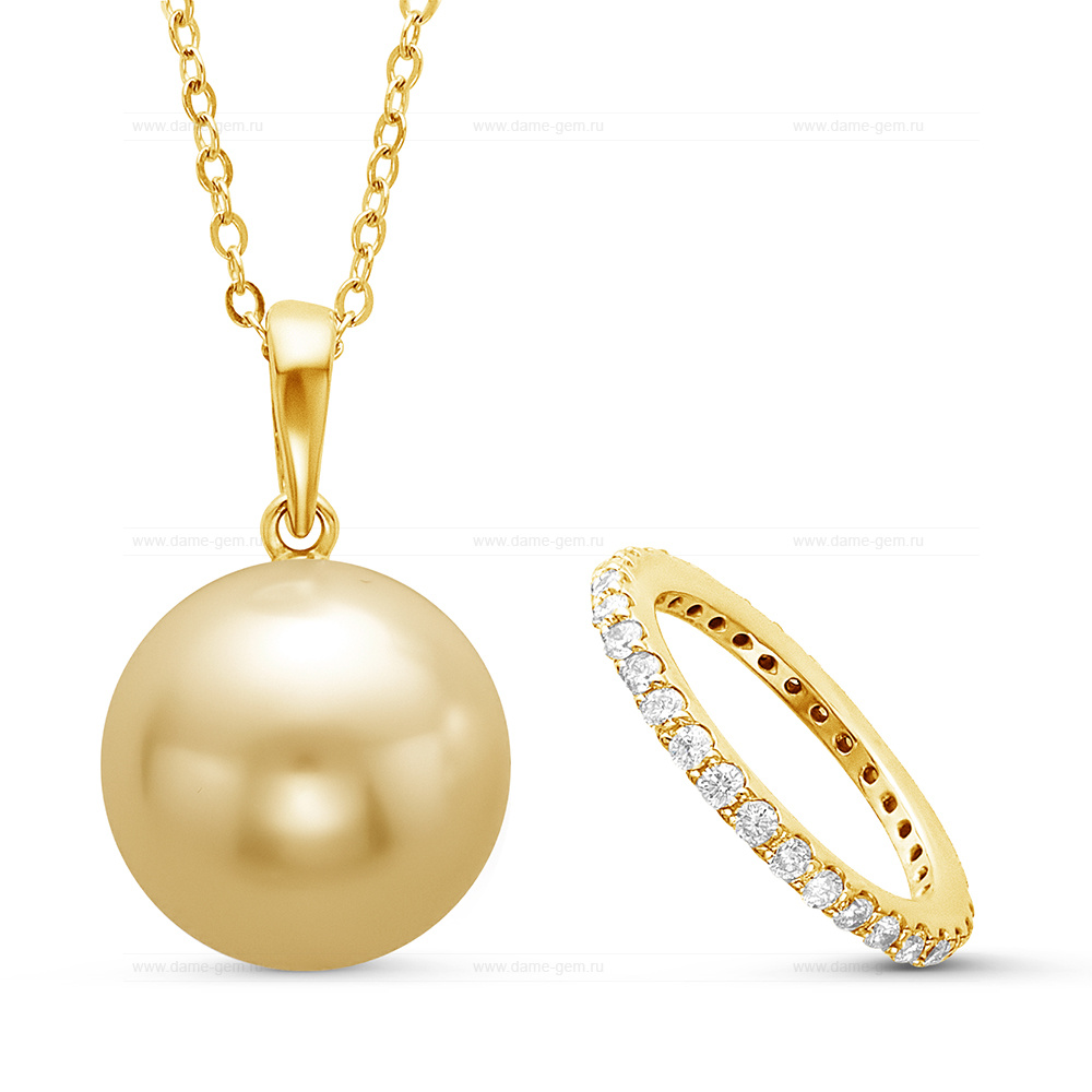 Подвеска из желтого золота с золотистой Австралийской жемчужиной 12-12,5 мм. Артикул 10693