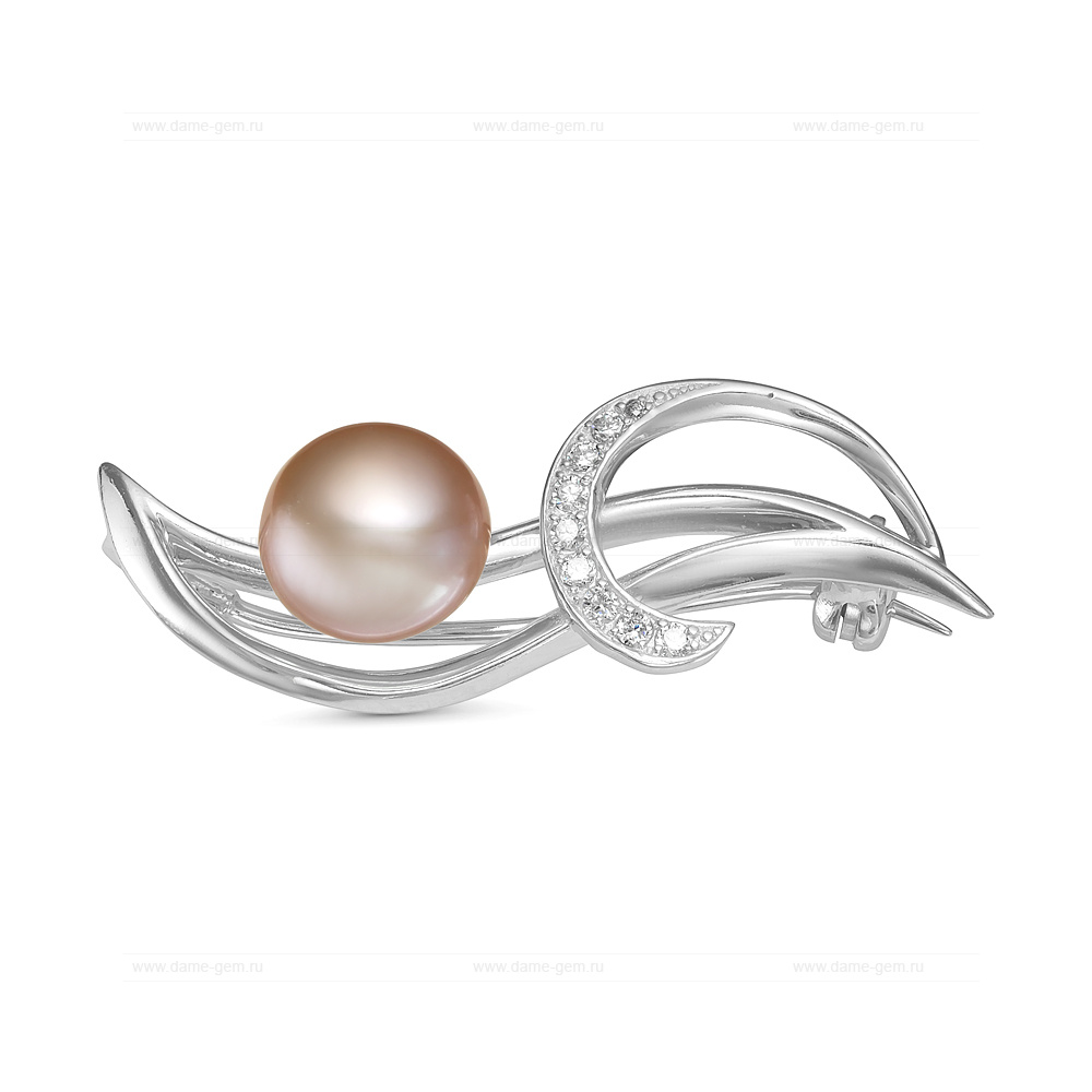 Брошь из серебра с лавандовой жемчужиной 9,5-10 мм. Артикул 9263