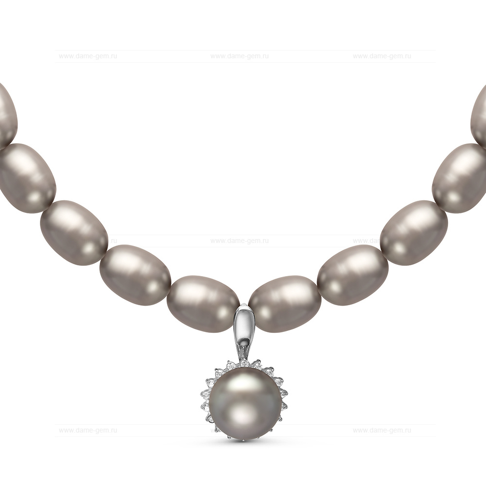 Ожерелье с кулоном из серого жемчуга 9-10 мм. Качество жемчуга наивысшее ААА. Артикул 10965