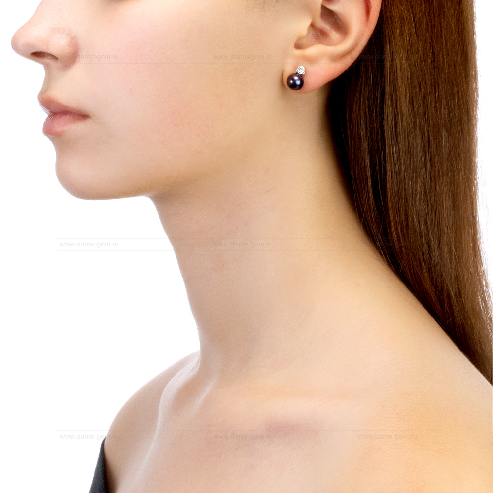 Серьги из серебра с черными жемчужинами 8-8,5 мм. Артикул 11825 Серьги из серебра с черными жемчужинами 8-8,5 мм. Артикул 11825