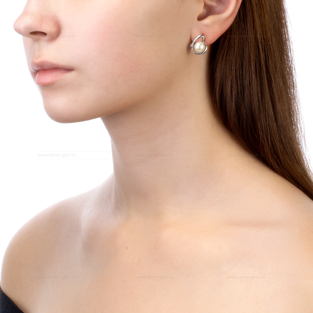 Серьги из серебра с белыми жемчужинами 7,5-8 мм. Артикул 10423