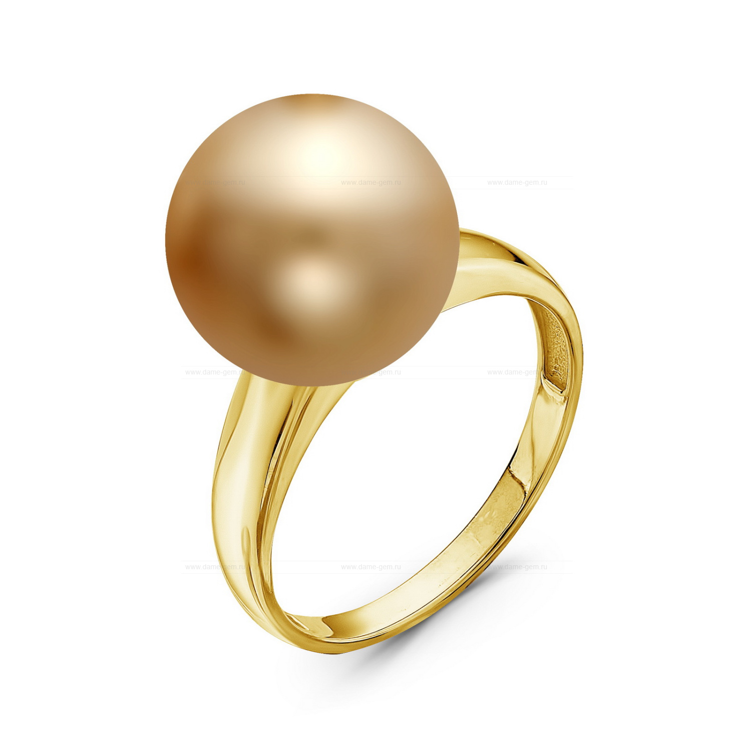 Кольцо из золота 585 пробы с золотистой Австралийской жемчужиной 13,6-13,9 мм. Артикул 10315