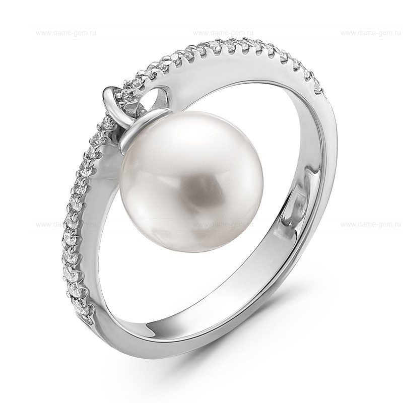 Кольцо из белого золота 585 пробы с белой морской жемчужиной Акойя 8-8,5 мм. Артикул 10320 Кольцо из белого золота 585 пробы с белой морской жемчужиной Акойя 8-8,5 мм. Артикул 10320