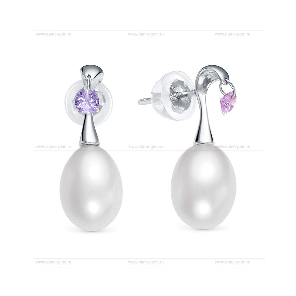 Серьги из серебра с белыми жемчужинами 7,5-8 мм. Артикул 101088