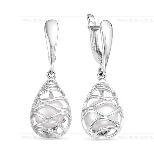 Серьги из серебра с белыми жемчужинами 8-8,5 мм. Артикул 10218 Серьги из серебра с белыми жемчужинами 8-8,5 мм. Артикул 10218