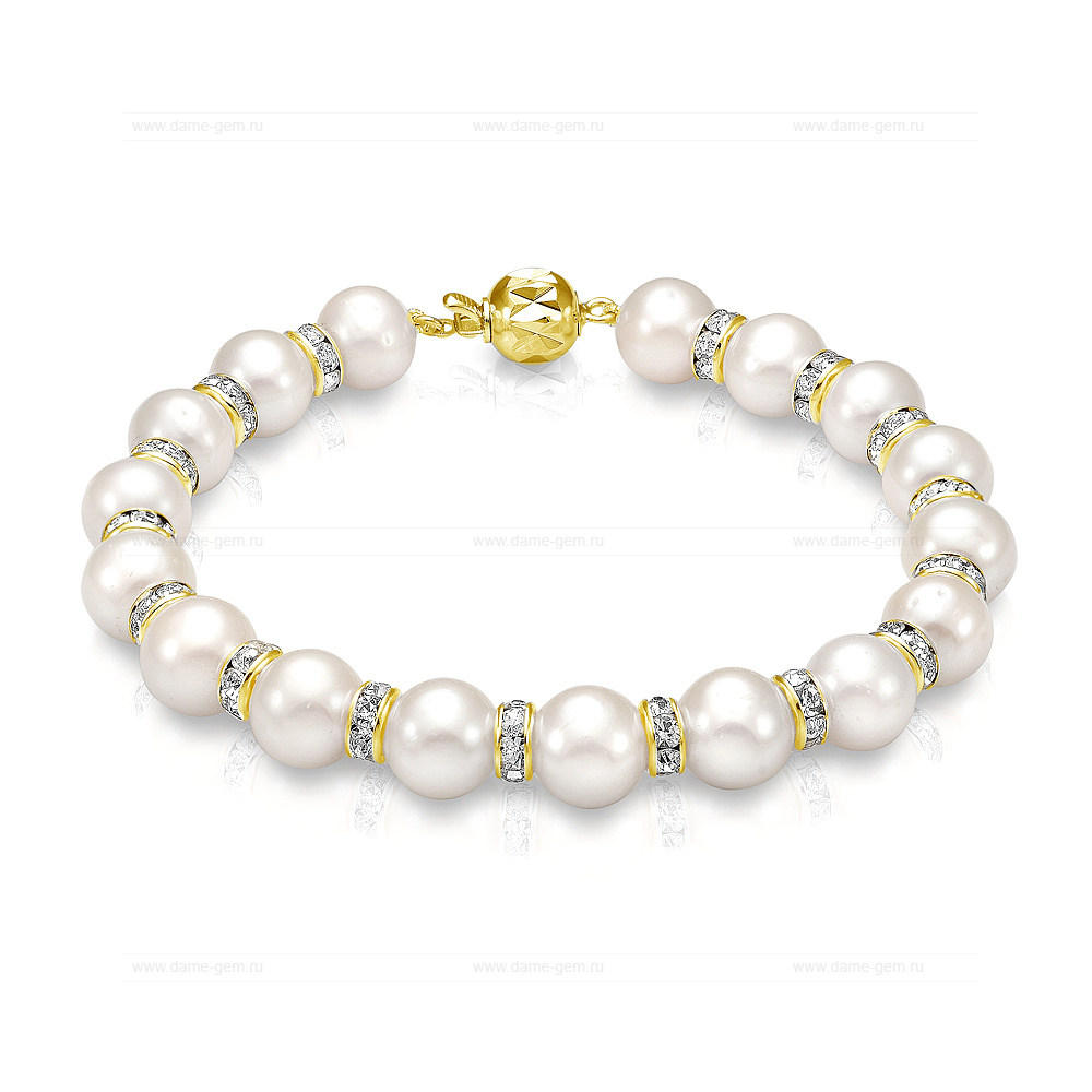 Браслет со стразами из белого речного жемчуга 8,5-9,5 мм. Качество жемчуга наивысшее ААА. Артикул 7761 Браслет со стразами из белого речного жемчуга 8,5-9,5 мм. Качество жемчуга наивысшее ААА. Артикул 7761