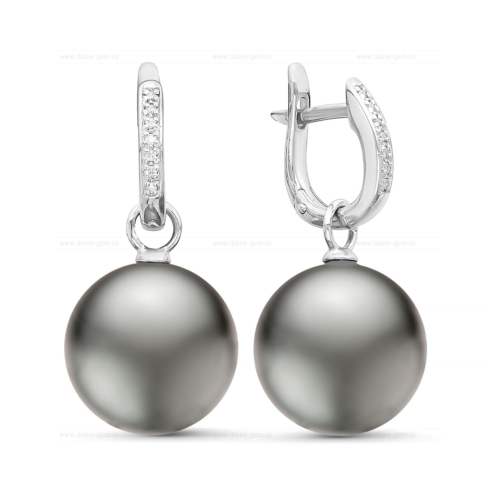 Серьги из золота с черными Таитянскими жемчужинами 12-12,5 мм. Артикул 11376