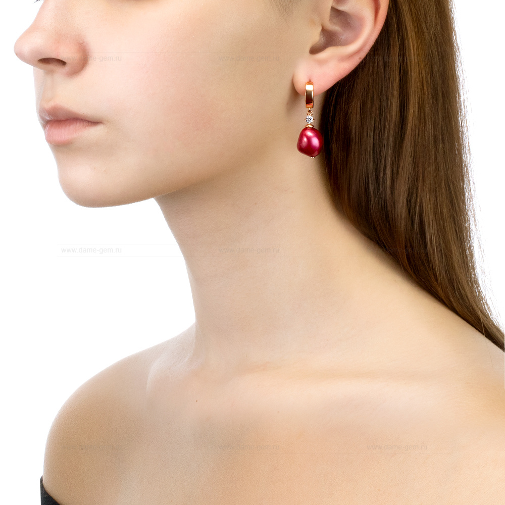 Серьги из серебра с красными жемчужинами 11-12 мм. Артикул 11566 Серьги из серебра с красными жемчужинами 11-12 мм. Артикул 11566