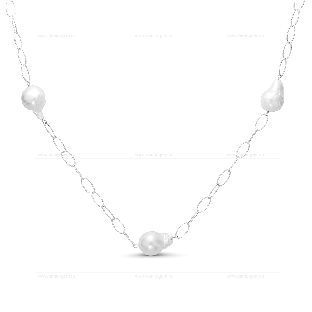 Колье из серебра 925 пробы с белыми барочными жемчужинами 13-16 мм. Артикул 11606 Колье из серебра 925 пробы с белыми барочными жемчужинами 13-16 мм. Артикул 11606