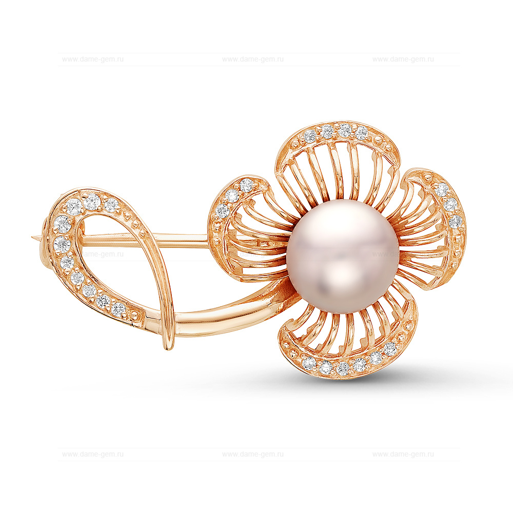 Брошь из серебра с лавандовой речной жемчужиной 7,5-8 мм. Артикул 10906