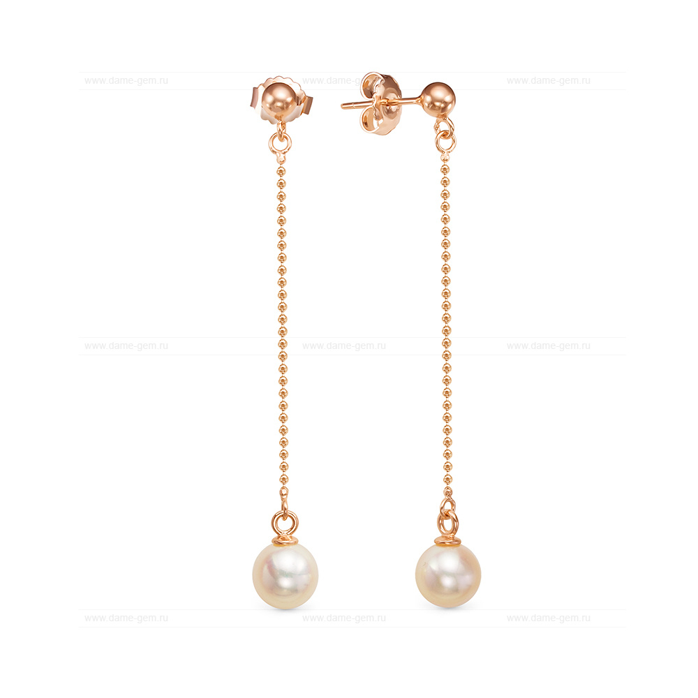 Серьги из серебра с розовыми жемчужинами 7-7,5 мм. Артикул 12461