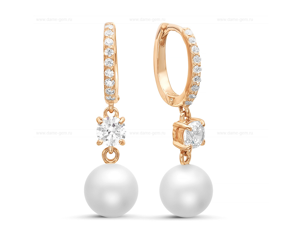 Серьги из серебра с белыми жемчужинами 8,5-9 мм. Артикул 9607