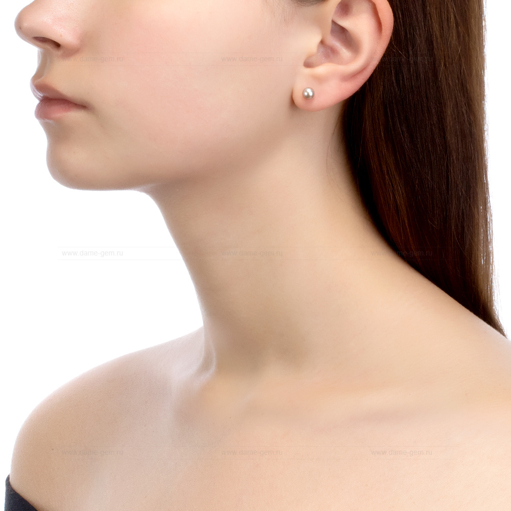 Пусеты из серебра с серебристыми жемчужинами 6-6,5 мм. Артикул 10186