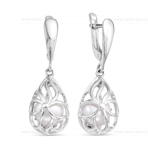 Серьги из серебра с белыми жемчужинами 8 мм. Артикул 11538