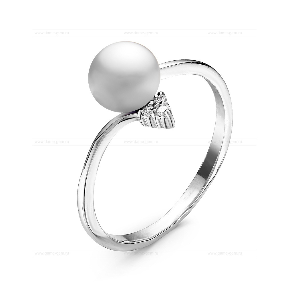 Кольцо из серебра 925 пробы с белой речной жемчужиной 7-7,5 мм. Артикул 10917