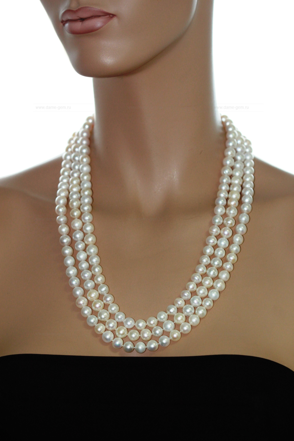 Бусы из белого круглого речного жемчуга 7,5-8,5 мм. Качество жемчуга высокое АА+. Артикул 9677