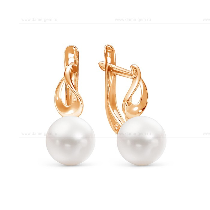 Серьги из красного золота с белыми жемчужинами 7,5-8 мм. Артикул 9310 Серьги из красного золота с белыми жемчужинами 7,5-8 мм. Артикул 9310