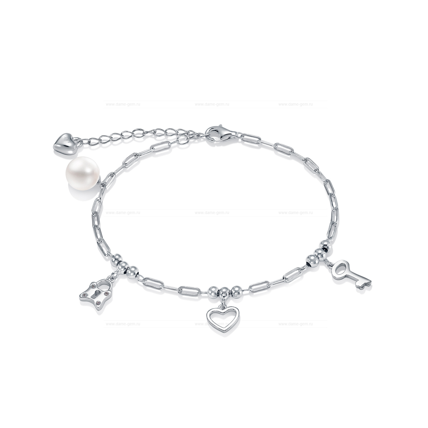Браслет из серебра с белой речной жемчужиной 7,5-8 мм. Качество жемчуга наивысшее ААА. Артикул 11850