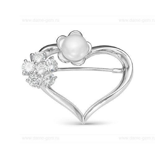 Брошь из серебра с белой жемчужиной 8,5-9 мм. Артикул 11902
